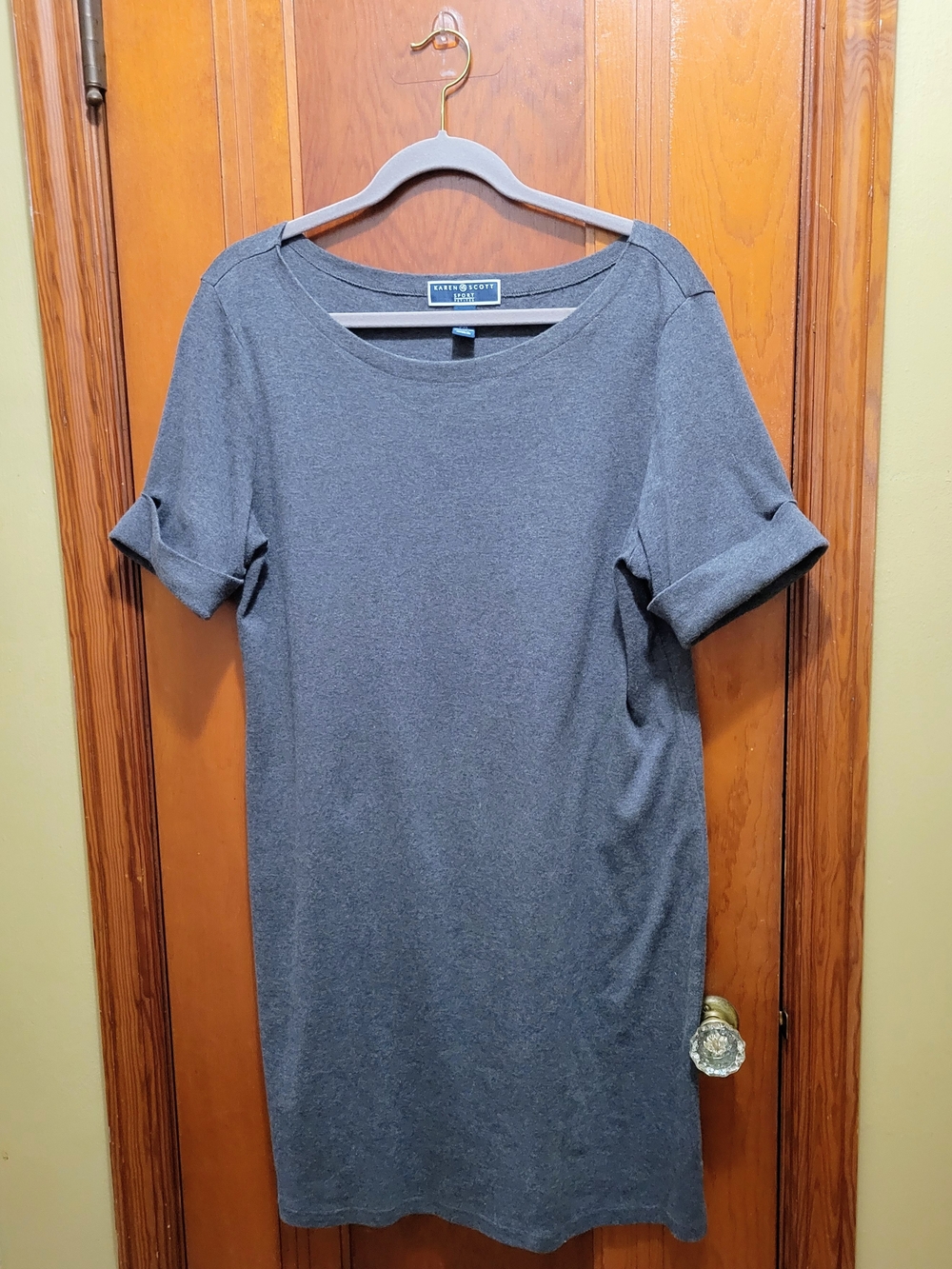 Karen Scott Sport Petites Gray Knit Short Sleeve Dress